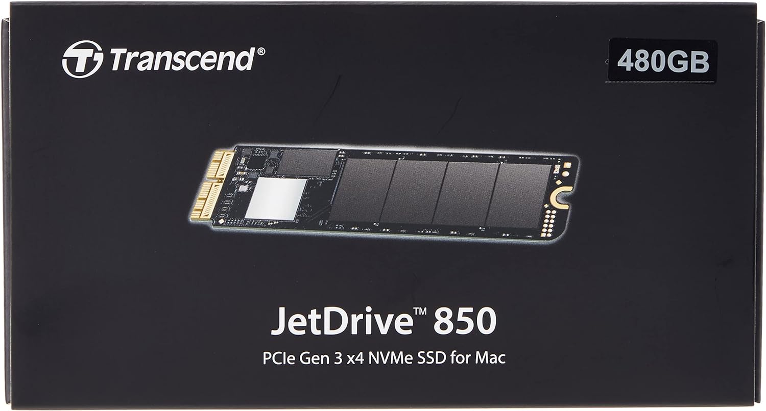 Transcend 480GB JetDrive 850 SSD (without enclosure) for MacBook Air 11" & 13" (Mid 2013 – 2017), MacBook Pro Retina 13" & 15" (Late 2013 – Mid 2015) Up to 1600/1400 MB/s TS480GJDM850 480 GB macOS 10.13 or later, Without Enclosure