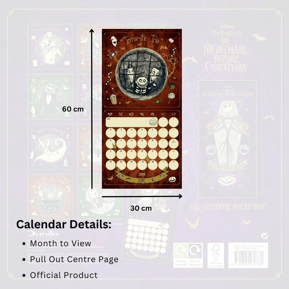 Nightmare Before Christmas 2024 Square Wall Calendar