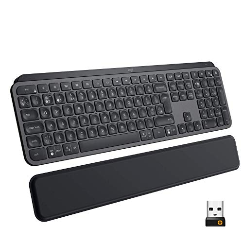 Logitech MX Keys Plus wireless illuminated keyboard with palm rest, tactile keyboard control, Bluetooth, USB-C, Apple MacOS, Microsoft Windows, Linux NL English QWERTY, graphite