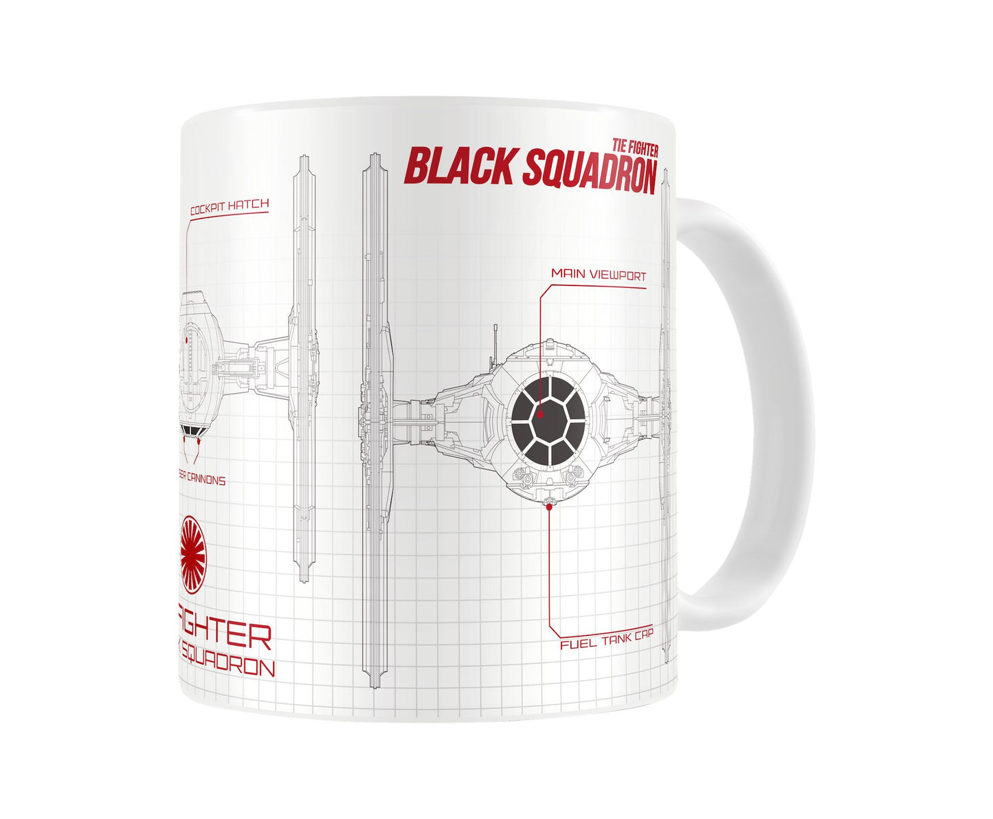 SD Toys Ceramic Mug with Star Wars Episode 7 Black Squadron Blueprint Design - Black and White