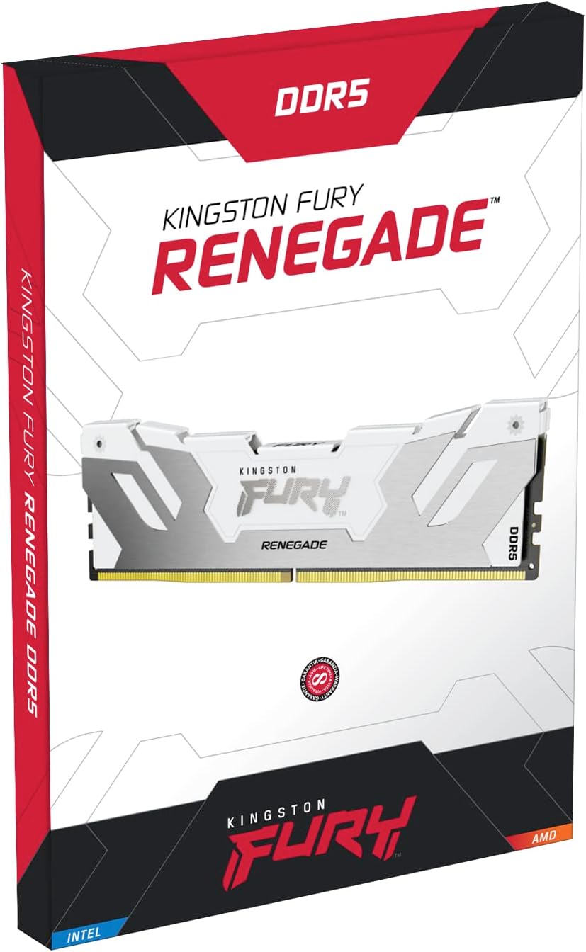 Kingston FURY Renegade DDR5 Silver/White XMP 16GB 7200MT/s CL38 DIMM Desktop Gaming Memory - KF572C38RW-16 Silver/White 16GB Single Module 7200MT/s 16Gbit