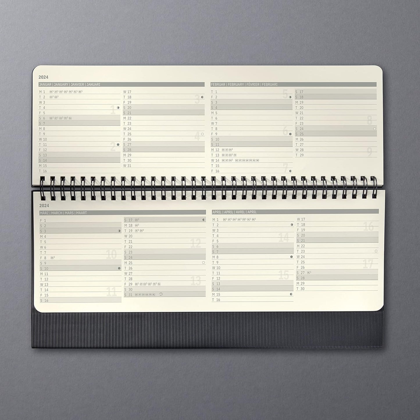 SIGEL C2480 Conceptum Desktop planner 2024, large, large, Black, hardcover, 2 pages equal to the week at the bottom and notes at the top, 132 pages 30 x 14.3 cm