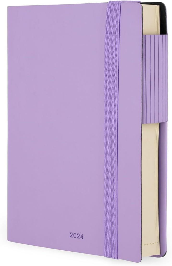 Legami - Daily Diary Small, 12 Months, from January 2024 to December 2024, Closure with Elastic, Monthly Planner January 2025, Final Pocket, Removable Address Book, 9.5x13.5 cm, Lavender Colour