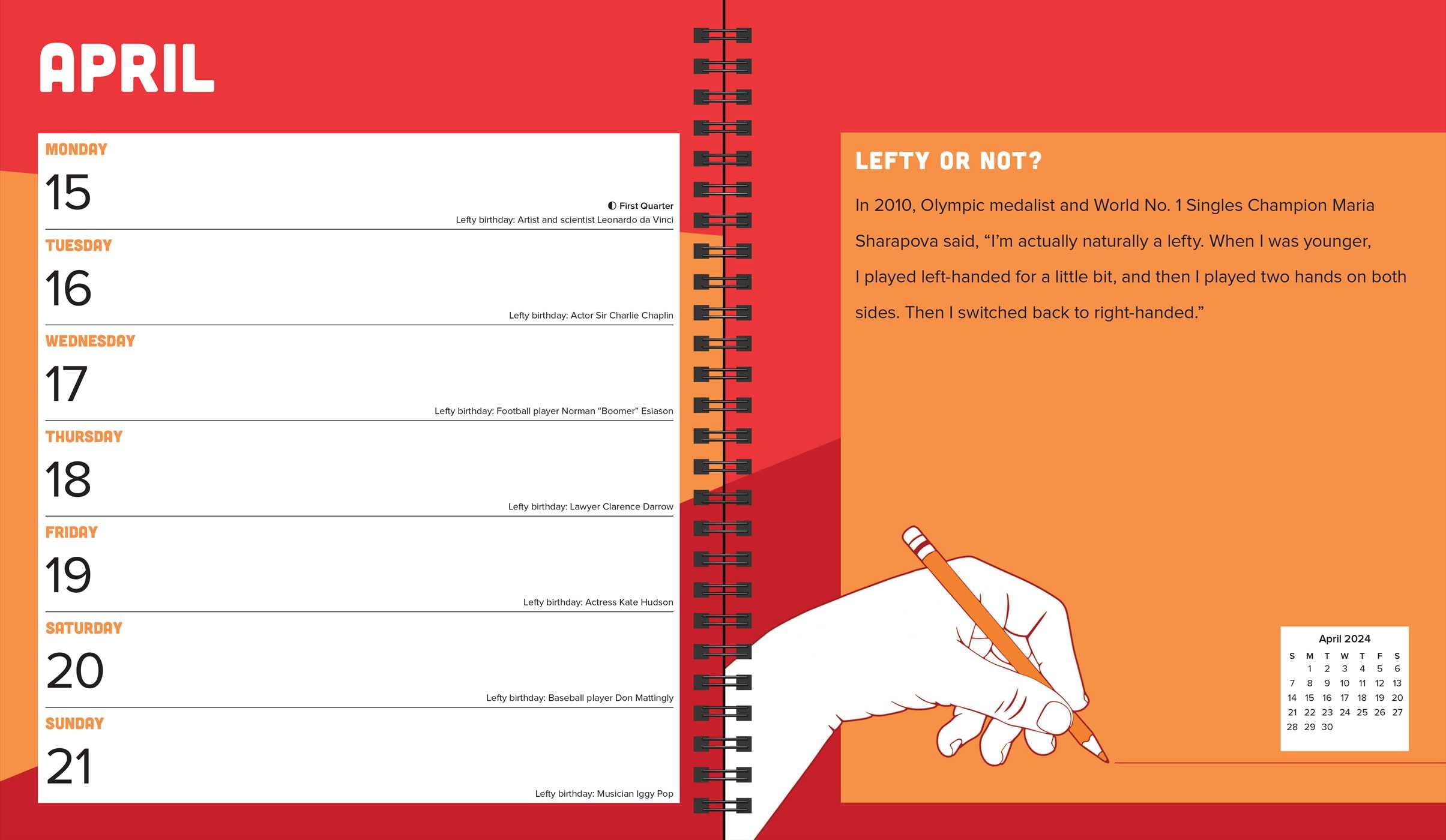 The Left-Hander's 12-Month 2024 Weekly Planner Calendar