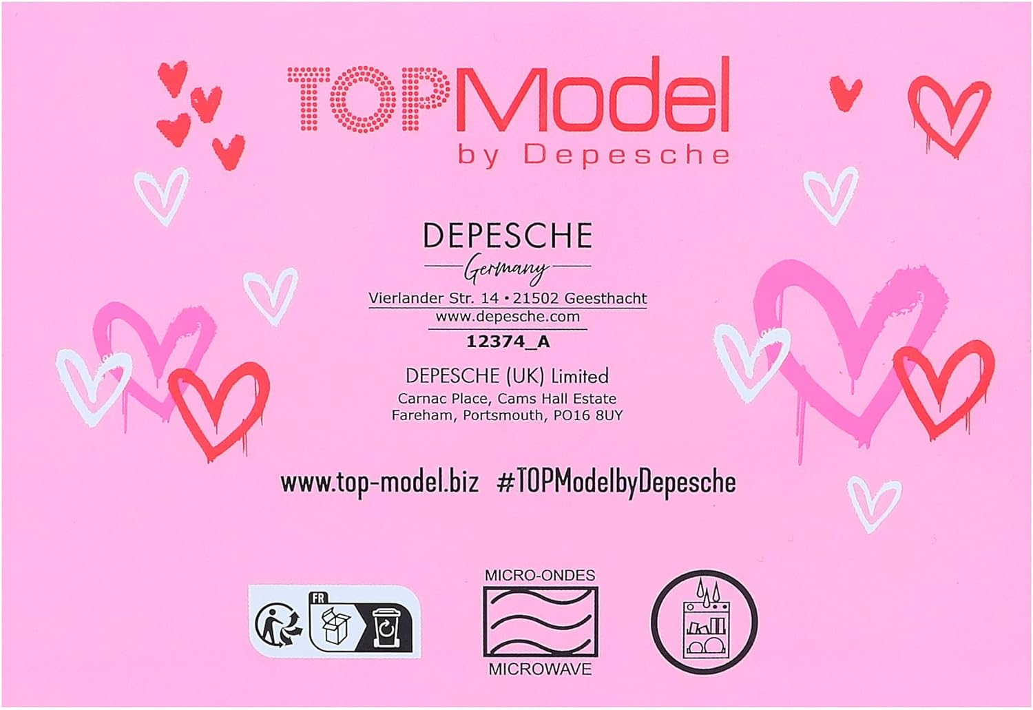 Depesche 12374 TOPModel One Mug in White with Model Heart Pattern and Wording Love Drinking Cup with Porcelain Handle Capacity Approx. 300 ml Multi-Coloured