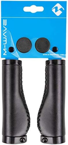 M-Wave Unisex - Adults Cloud Buff Fix Anatomical Shape Genuine Leather Look Easy Fit Elastic Handlebar Plugs 138/138 mm Black