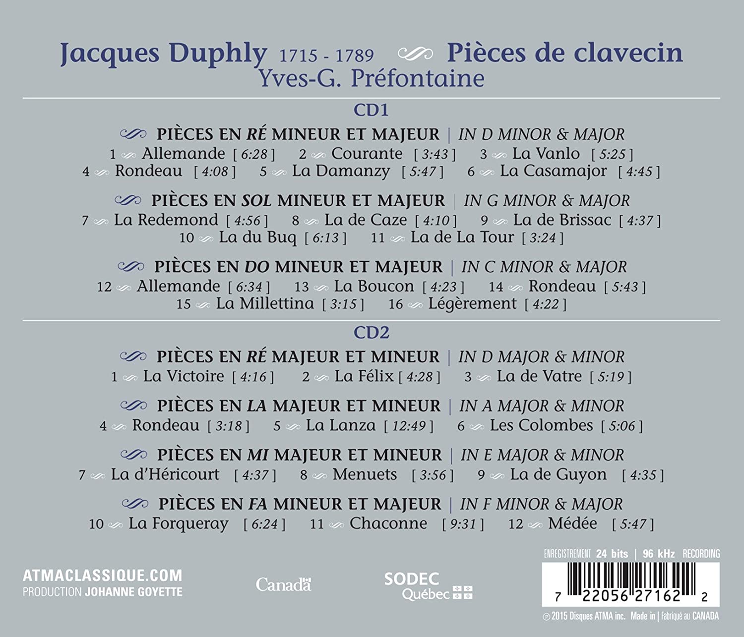 Duphly: Pieces For Harpsichord