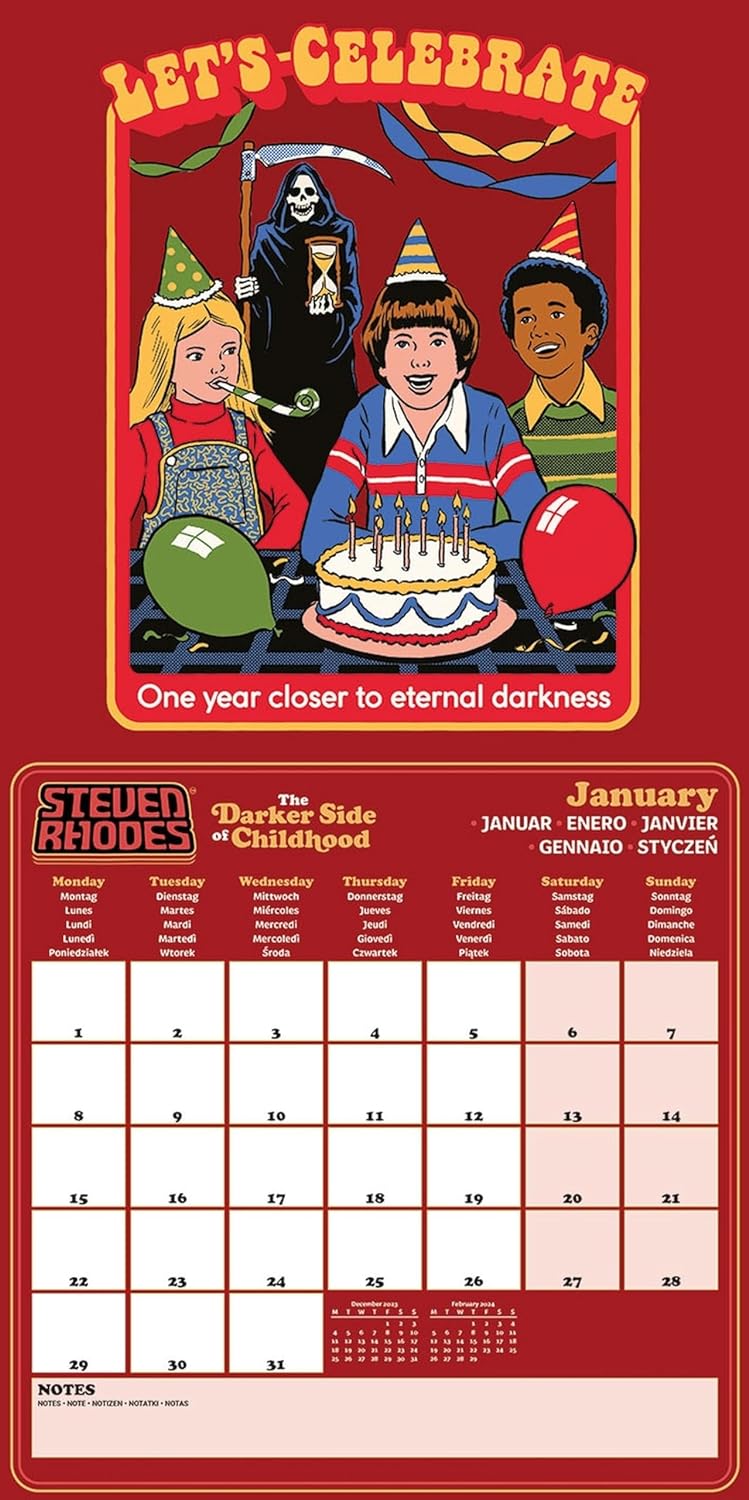 Steven Rhodes Calendar 2024 (Darker Side of Childhood Design) - Month to a View Planner 30cm x 30cm - Official Merchandise
