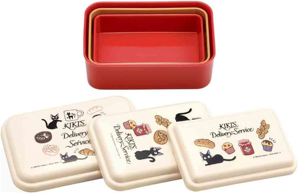 Studio Ghibli Z109295 Kikis small delivery service lunch box set of 3 (Bento box) red/white/brown, printed, made of plastic.,8 x 10 x 17 cm; 230 Grams