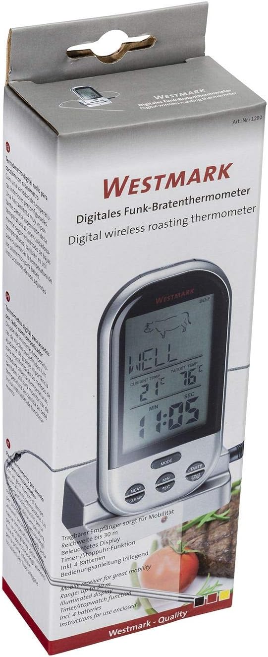 Westmark Digital Wireless Roasting Thermometer, with Portable Receiver with 30 m Range, Stainless Steel/Plastic, Silver/Black, 12922260 radio