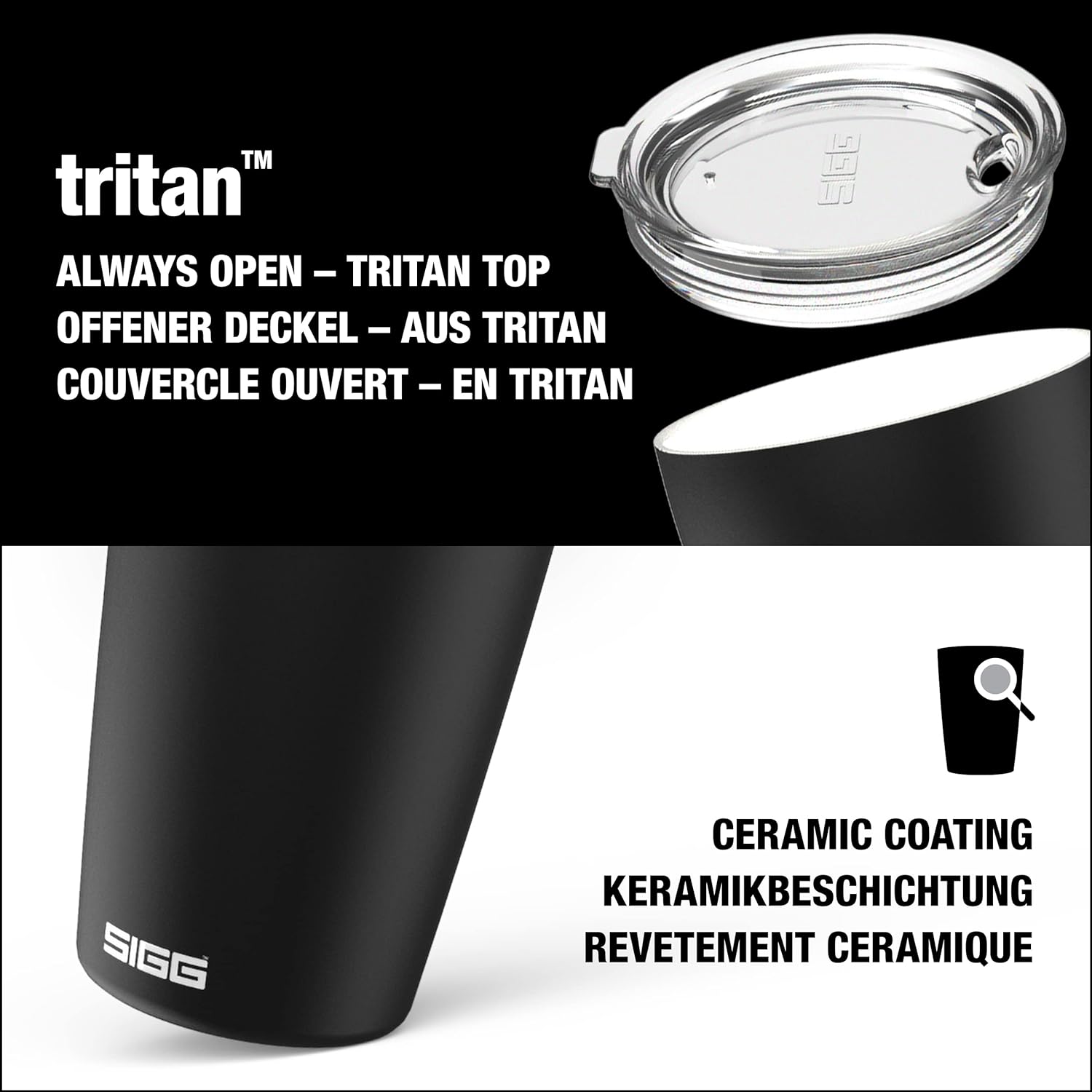SIGG - Neso Pure Cream Coffee Travel Mug - With Tritan Lid - Dishwasher Safe - Lightweight - BPA Free - 18/8 Stainless Steel - 0.3L / 0.4L Black 0.3 L