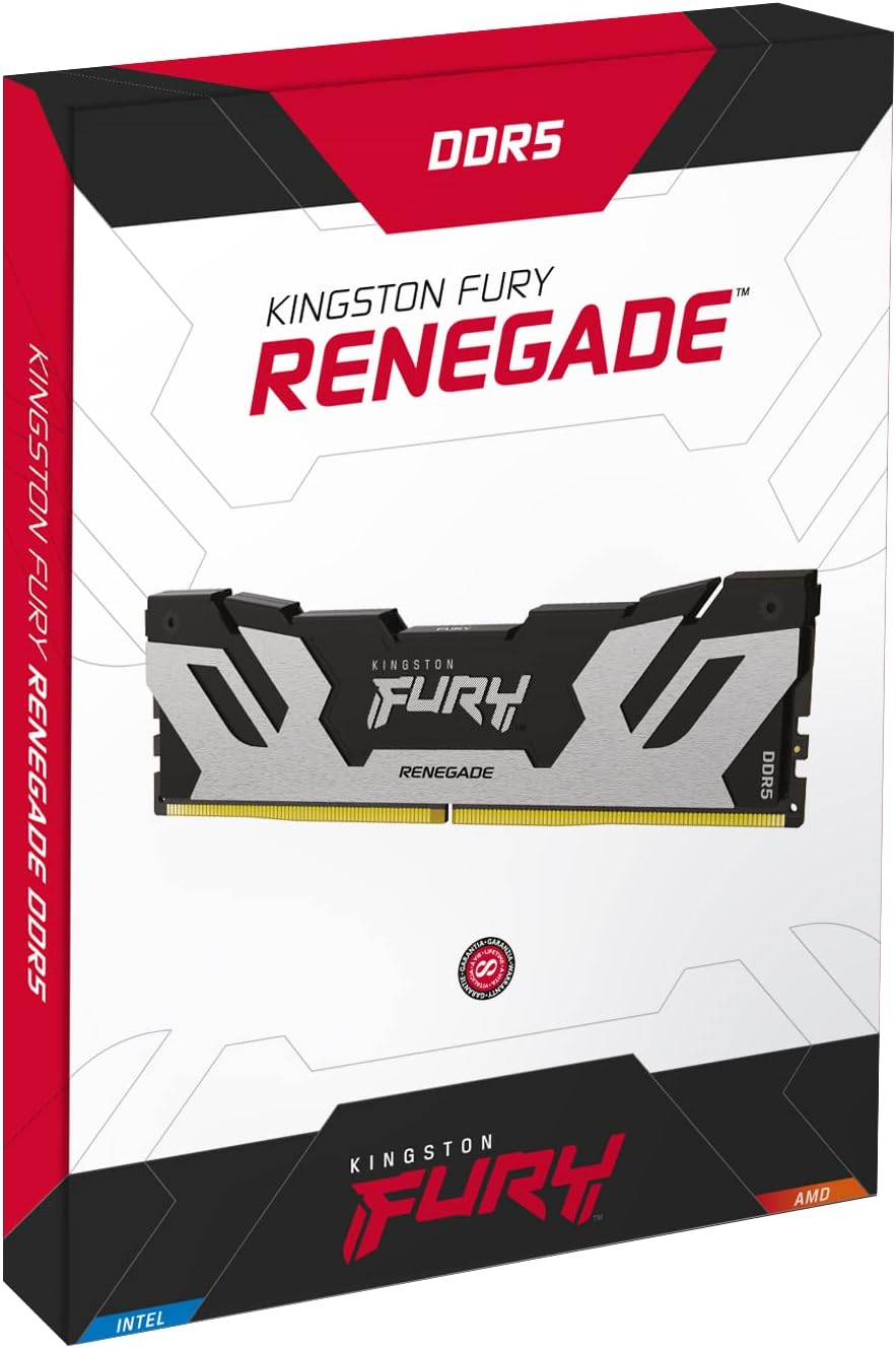 Kingston Fury Renegade DDR5 Silver/Black XMP 16GB 6400MT/s CL32 DIMM Desktop Gaming Memory - KF564C32RS-16 Silver/Black 16GB Single Module 6400MT/s 16Gbit