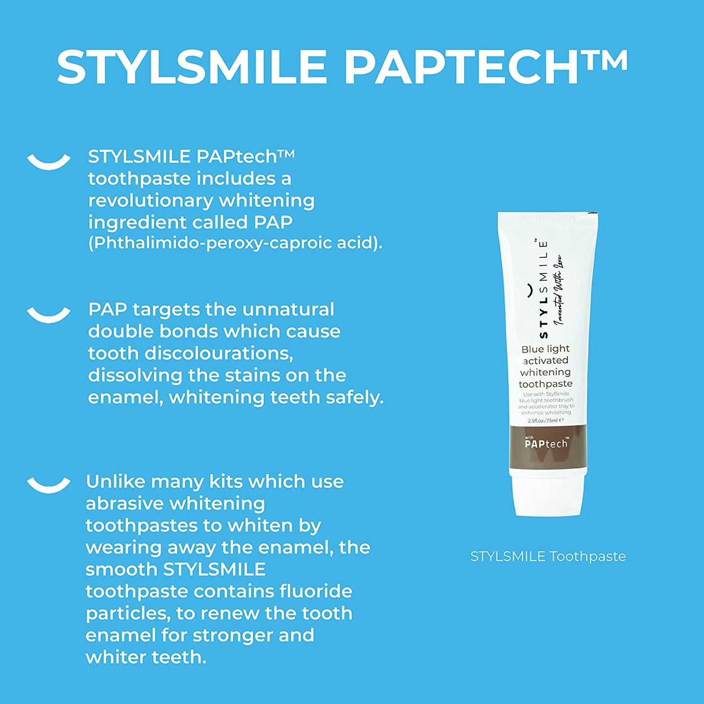 STYLSMILE Sonic Blue Light Toothbrush & Paptech Toothpaste Set