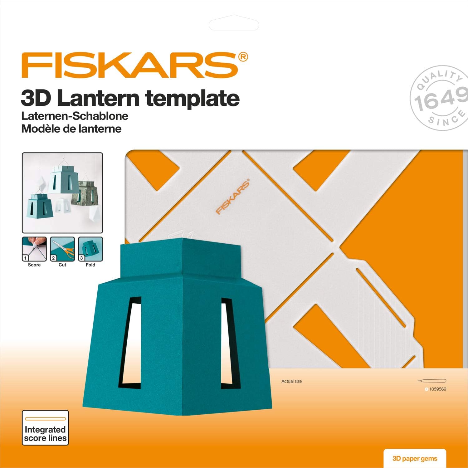 Fiskars 3D Paper Jewel, Lantern Stencil, For Creating 3D Shapes, Plastic, White, 1059568
