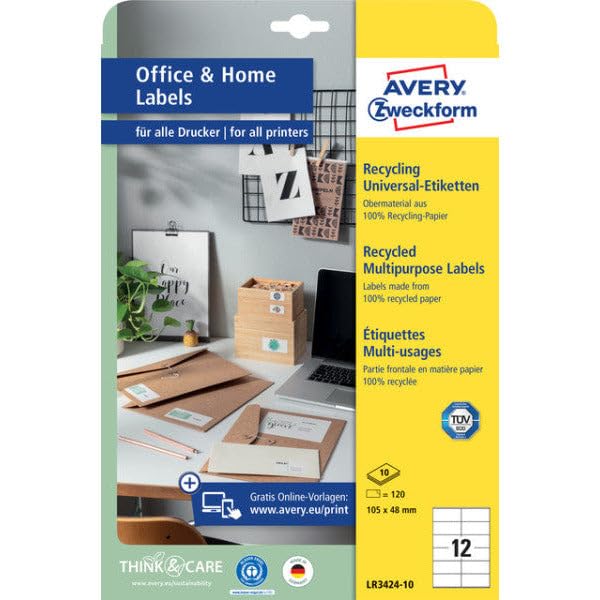 120 AVERY Zweckform Etiketten LR3424-10 weiB 105,0