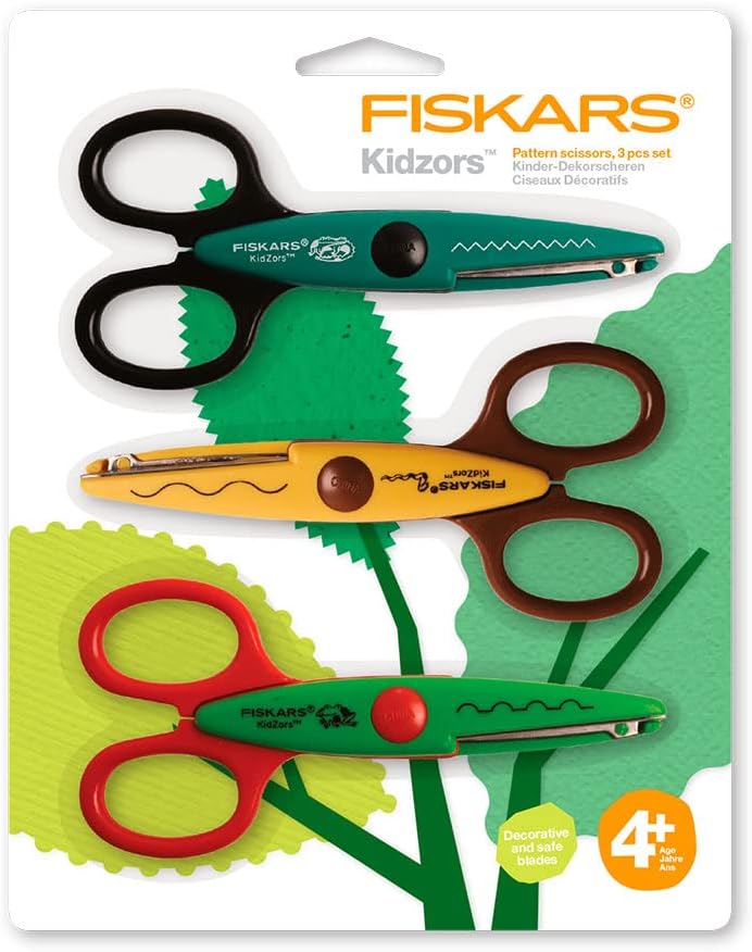 Fiskars Kidzors Swamp Creatures, 3 Pieces, Length: 13 cm, For Right and Left-handed Users, For 4+ Years Old, Stainless Steel Blade/Plastic Handles, Green/Turquoise/Yellow, 1003845 Marsh Animals