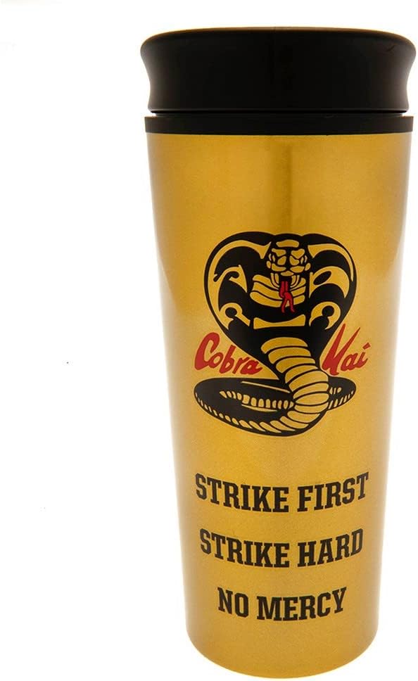 Pyramid International Cobra Kai Metal Travel Cup (No Mercy Design) 16oz Travel Coffee Mug and Travel Coffee Cup for Hot Drinks in Presentation Cobra Kai Gift Box - Official Cobra Kai Merchandise