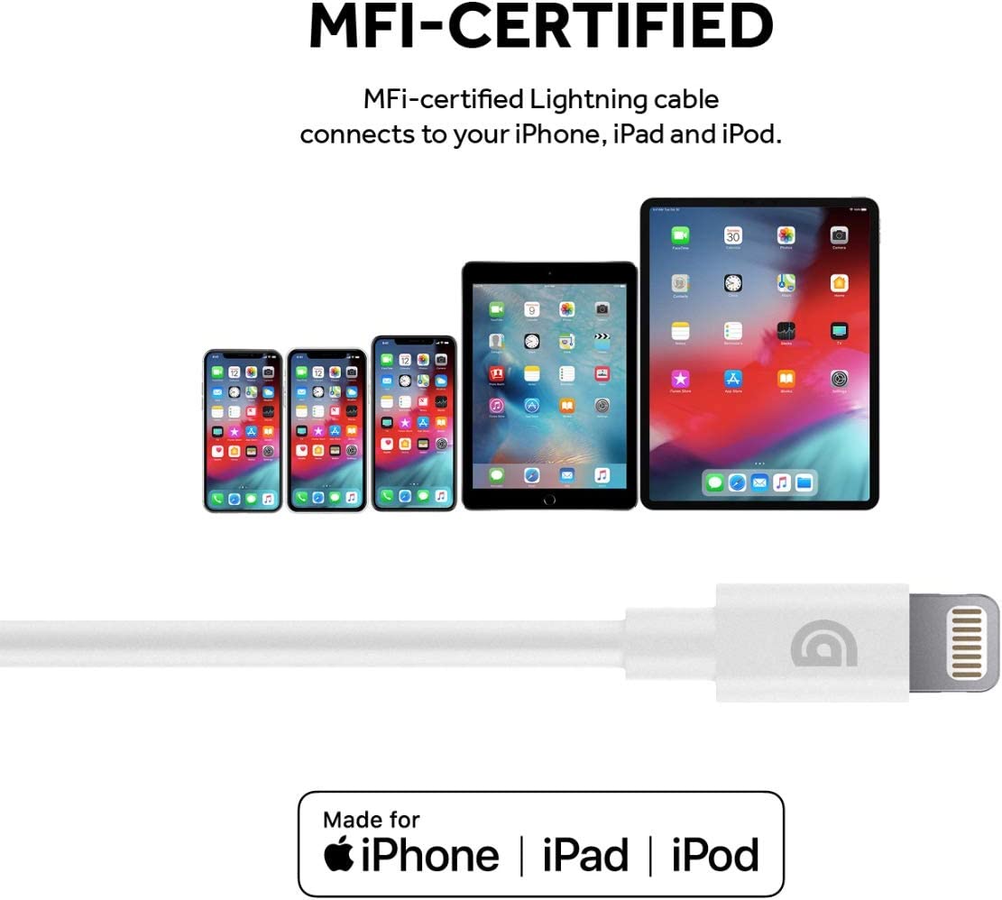 Griffin MFI Charge/Sync Cable Apple Lightning to USB-C Compatible with e.g. iPhone 11/11 Pro/SE (2020) / 12 Mini / 12/12 Pro / 12 Pro Max White