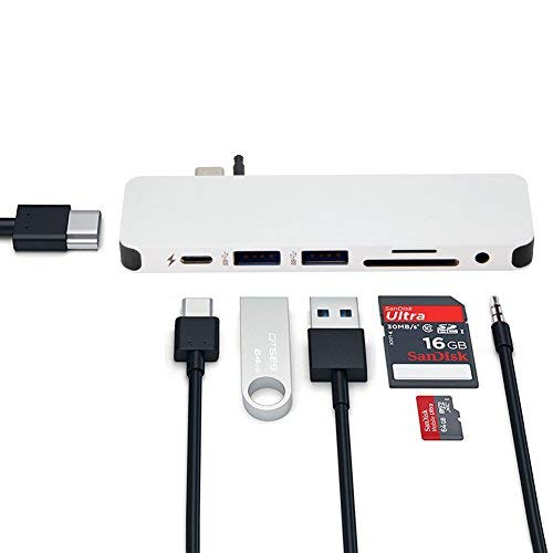 HyperDrive USB-C Hub Adapter, Sanho Solo 7-in-1 Type C Dongle for MacBook Pro, PC w USB-C Port: USBC 60W Power Delivery, USBC 5Gbps Data, 4K HDMI, microSD/SD Card Reader, 2xUSB 3.0, Audio Jack Silver