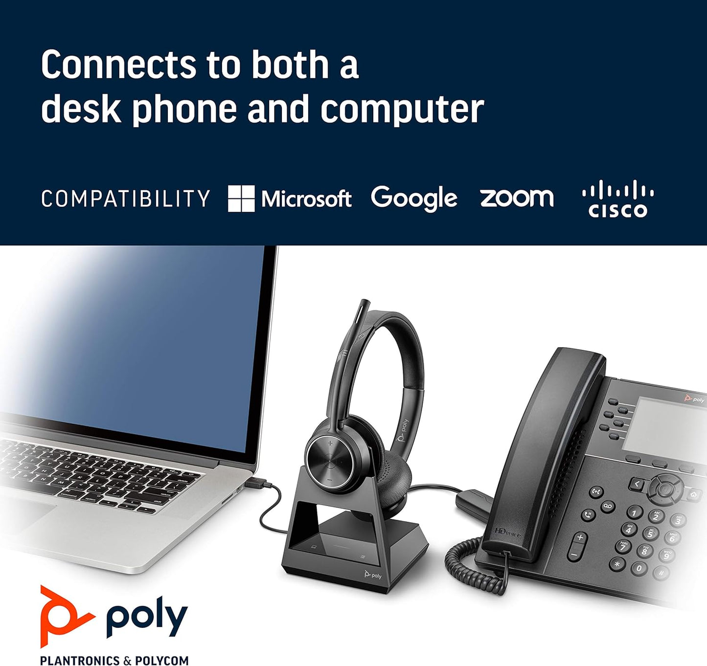 POLY Savi 7320 Office Headset Wireless Handheld Office/Call center Black