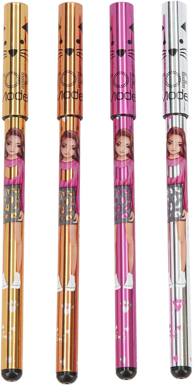 Depesche 7511 TOPModel - Metallic Gel Pens Set of 4 Gold Silver Bronze Pink Writing and Decorating, Colourful 4 metallic case