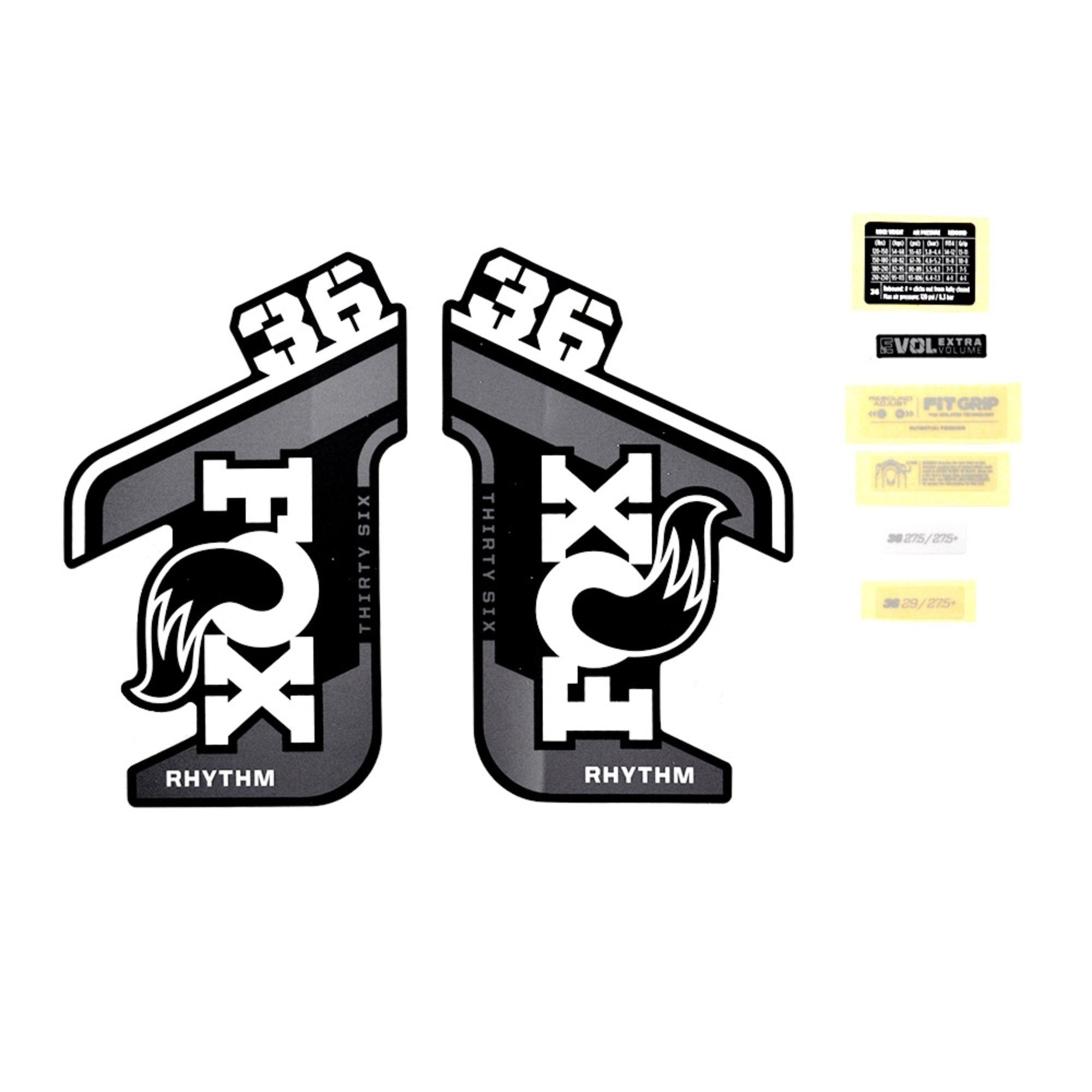 FOX Fork 36 Rhythm Decal Kit: Grey Logo Matte Black 2021