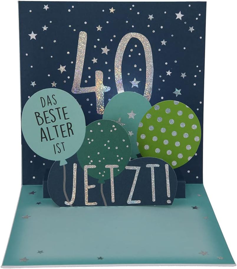 Depesche 0011694-006 Pop-Up Greeting Card for 40th Birthday Folding Card with Music, Light Elements and an Original Saying, Birthday Card with Envelope, Format 15.5 x 15.5 cm