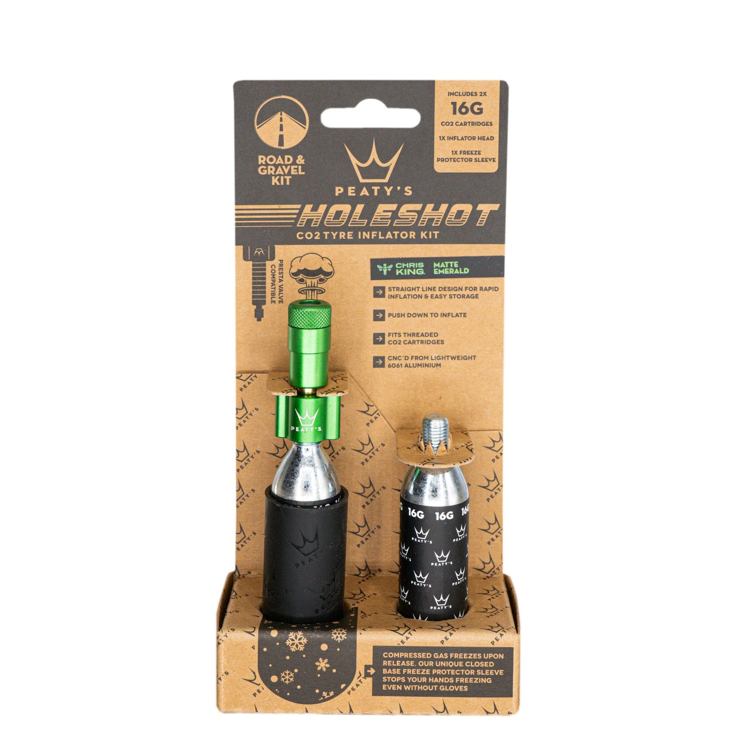 Peaty's Holeshot CO2 Tyre Inflator - Road and Gravel (16g) Emerald