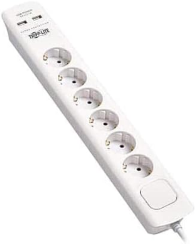 6-Outlet Surge Protector With Usb Charging - German Type F Sch