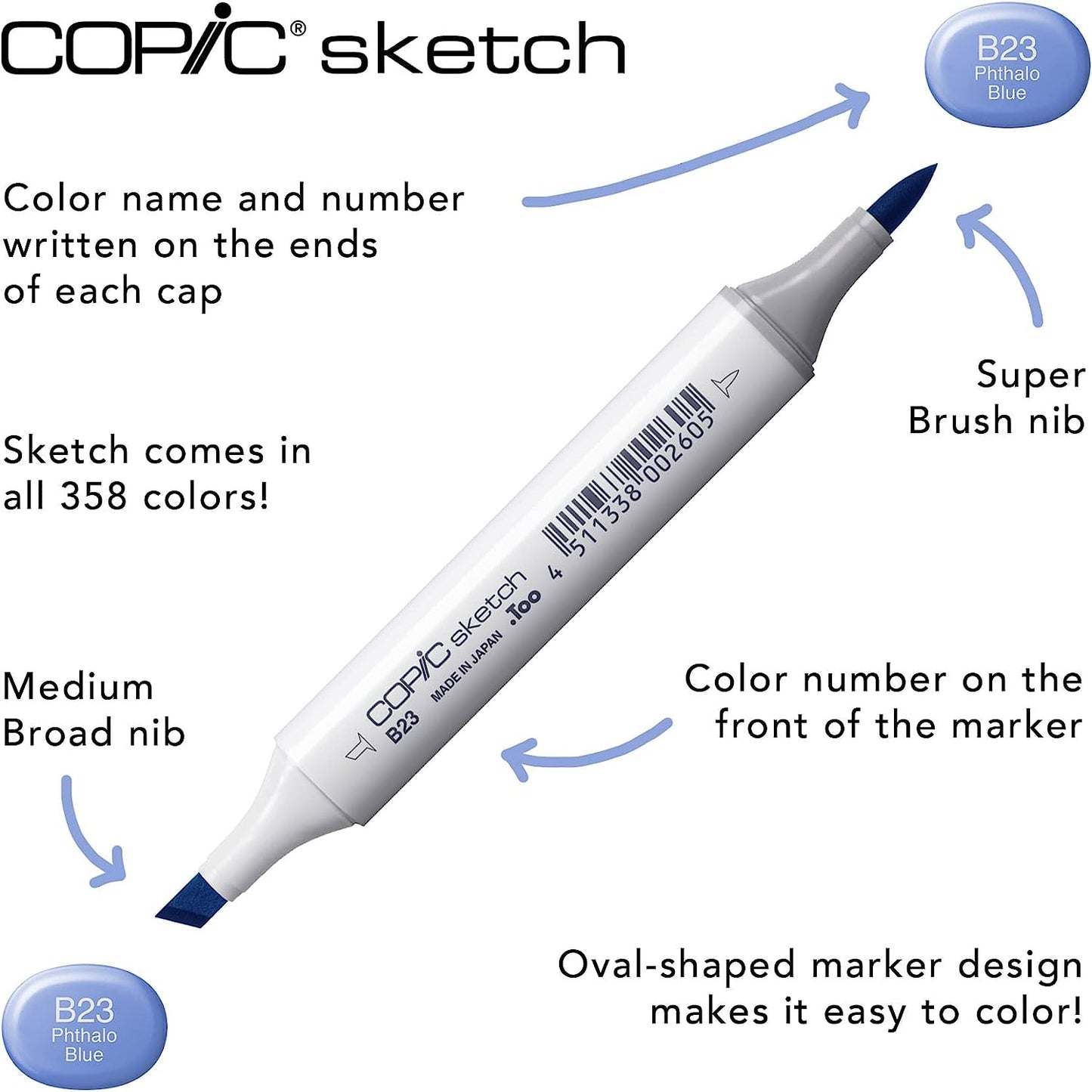 Copic Sketch, Alcohol-Based Markers, 36pc Set, Basic (New ver.) Basic: Bright, Basic Colors and a Variety of Grays: C1, C3, C5, C7, C9, W1, W3, W5, W7, W9, 100, 110, B05, B06, B14, B29, B32, B39, E09,