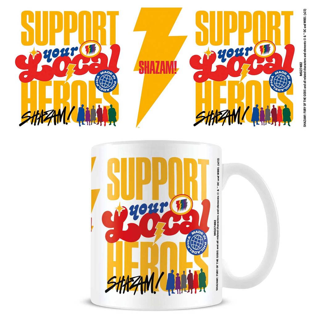 Pyramid International Shazam! Fury of The Gods Mug in Presentation Gift Box (Support Your Local Heroes Design) 11oz Ceramic Coffee Mugs for Women and Men - Official Merchandise