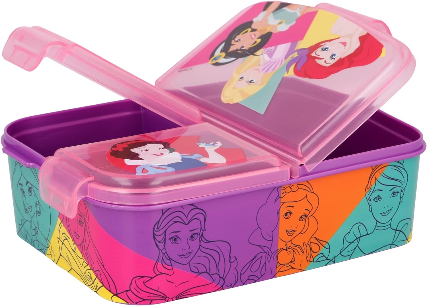 Disney Princesses Children's Sandwich Box with 3 Compartments - Children's Lunch Box - Snack Box - Decorated Lunch Box