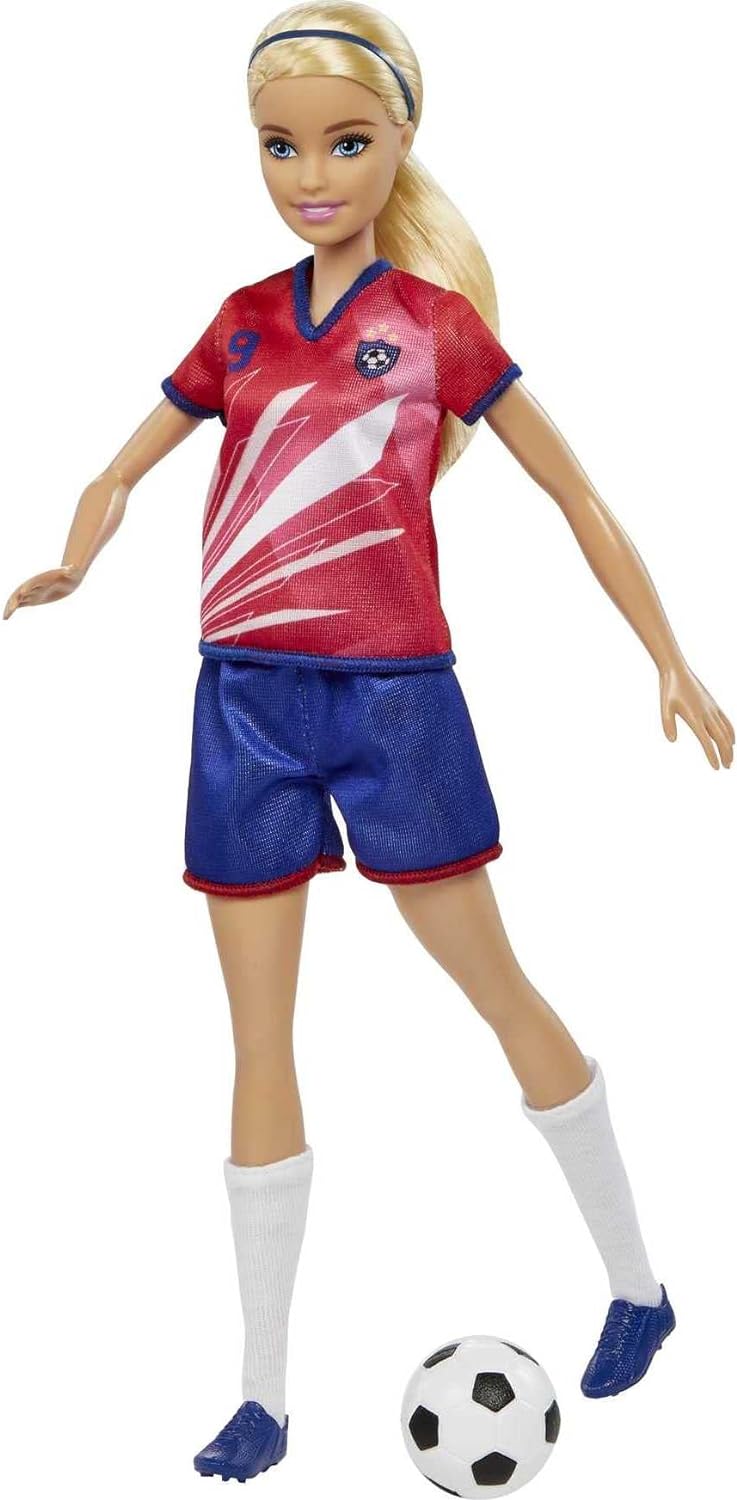 Barbie Soccer Doll, Blonde Ponytail, Colorful #9 Uniform, Soccer Ball, Cleats, Tall Socks, Great Sports-Inspired Gift for Ages 3 and Up, HCN17