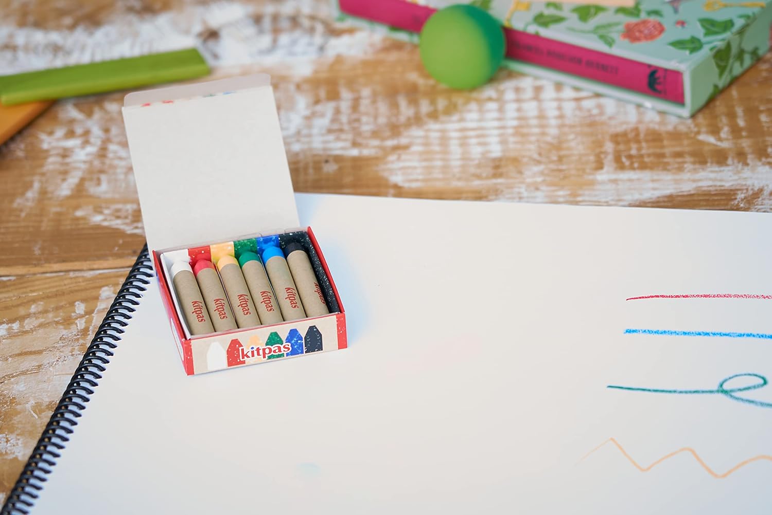 Kitpas Rice Wax Crayon Medium 6 Colours - Bright, Bold Crayons for Almost any Surface including Paper, Glass and Mirrors