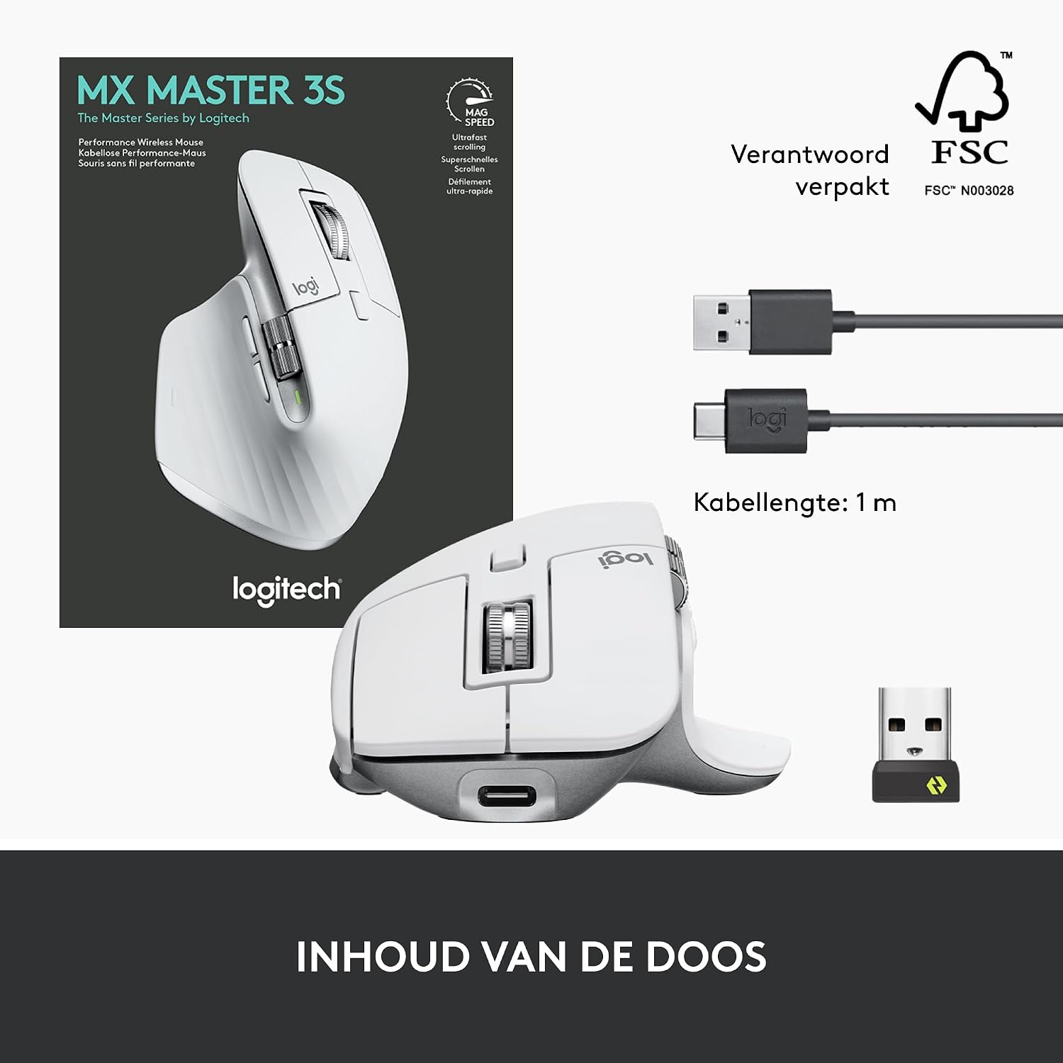 Logitech MX Master 3S - Wireless Performance Mouse with Ultra-fast Scrolling, Ergo, 8K DPI, Track on Glass, Quiet Clicks, USB-C, Bluetooth, Windows, Linux, Chrome - Grey