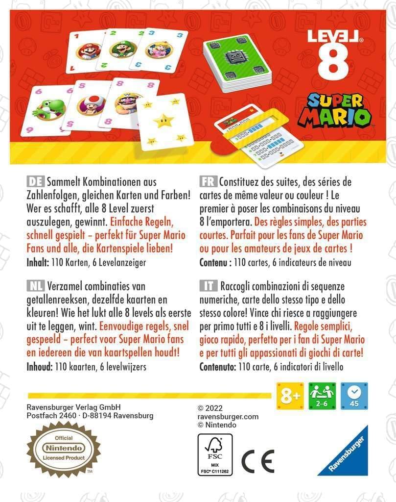Ravensburger - Level 8 Super Mario - Jeu de Cartes - Jeu de société Famille - Combinaisons - 2 à 6 Joueurs dès 8 Ans - Mixte - 27343 (Multilingue – Français Inclus