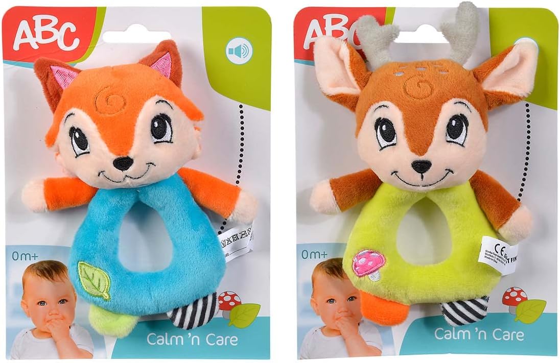 Simba ABC Forest Friends 104010115 Grasping Toy, Deer and Fox with Rattle Ball, 19 cm, Baby Toy, from The First Months of Life