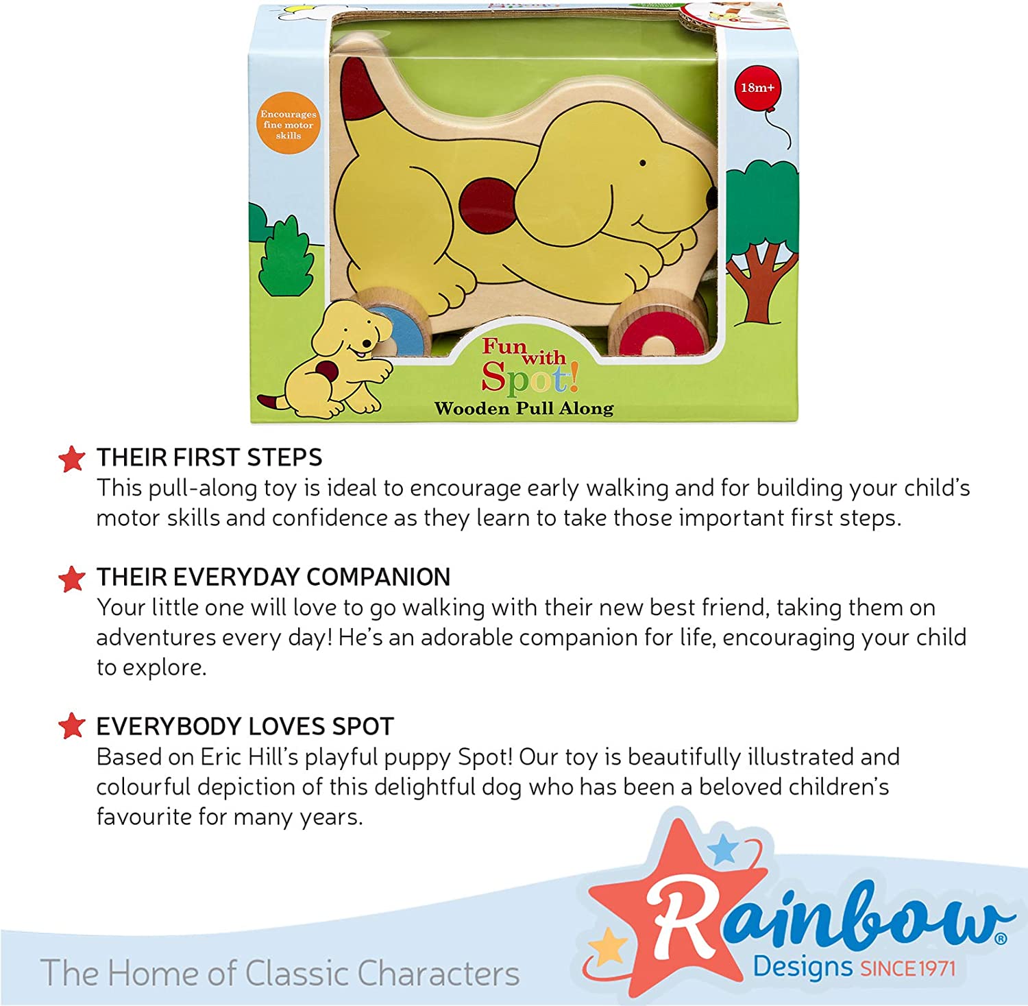 Rainbow Designs Spot the Dog Pull Along Toy - Wooden Dog Toy with Lead for Toddlers - Early Development Toys