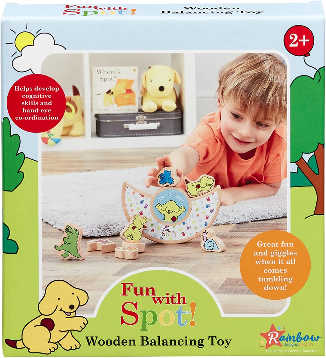 Rainbow Designs Spot the Dog Wooden Balancing Game - Balancing Blocks Stacking Game for Toddlers - Sensory Building Game Wooden Balancing Toy