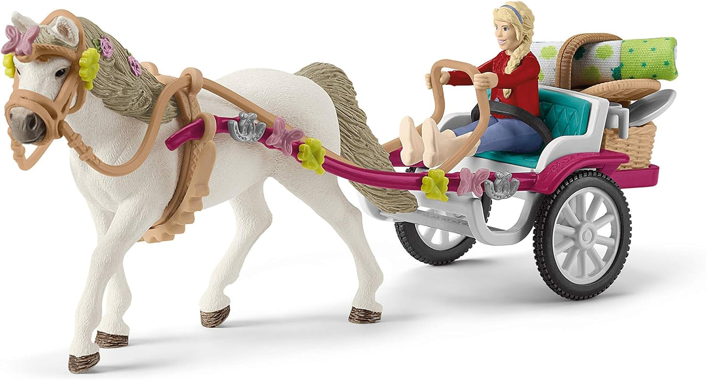 schleich HORSE CLUB — 42467 Carriage Ride With Picnic Playset, 32-Piece Horse and Carriage Toy Set with Doll, Stocked Picnic Basket and Accessories, Horse Toys for Girls & Boys Ages 5+ New packaging