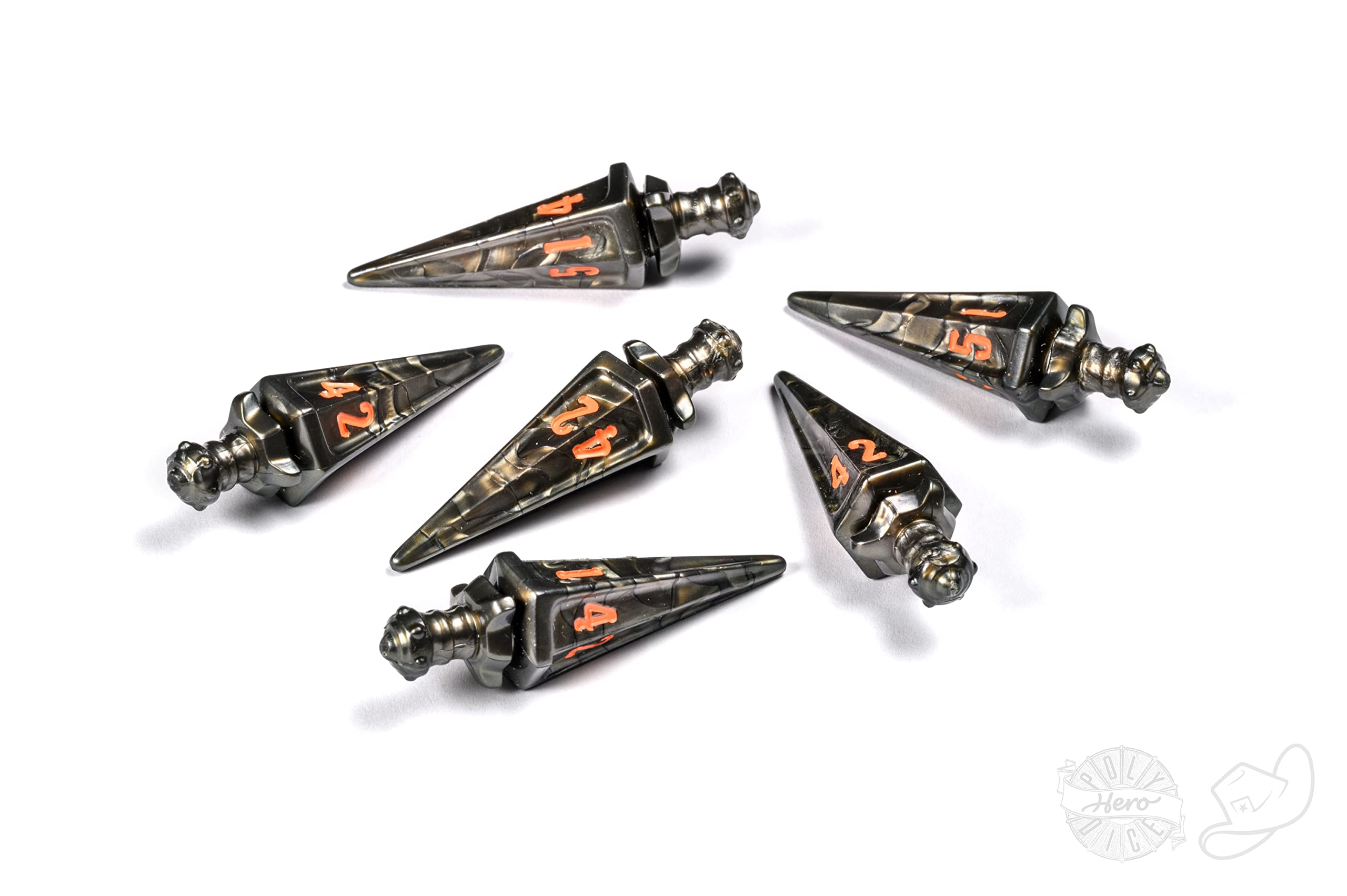 PolyHero Dice: Warrior 6d6 Swords Steel Grey