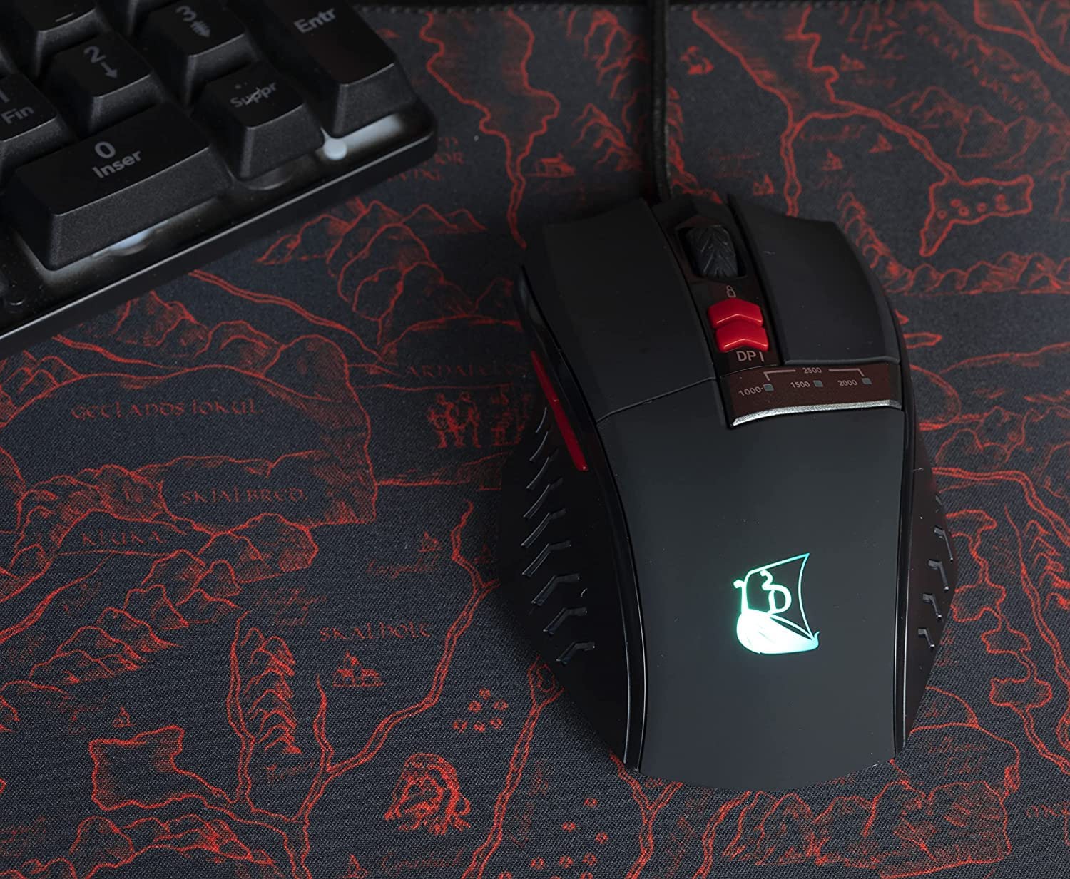 Konix Drakkar Gaming-Maus Runemaster Evo für PC - LED-Hintergrundbeleuchtung - USB-Anschluss - 1,8 m Kabel - Schwarz und Rot