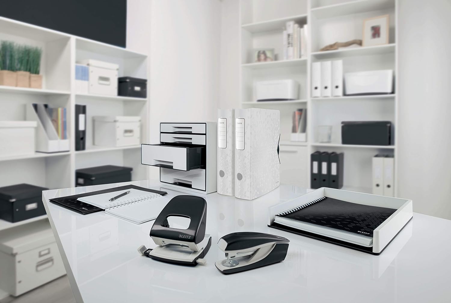Leitz Tape Dispenser, Heavy Base with Tape, Wow Range, Pearl White/