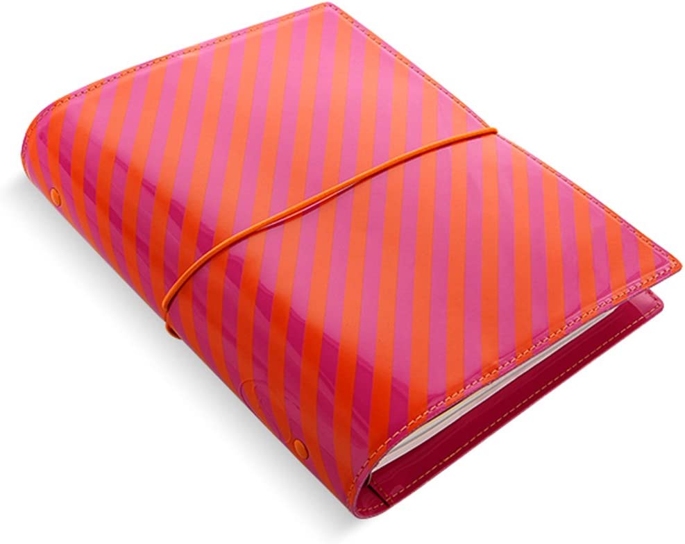 Filofax A5 Domino Patent Stripes Organiser - Orange/Pink