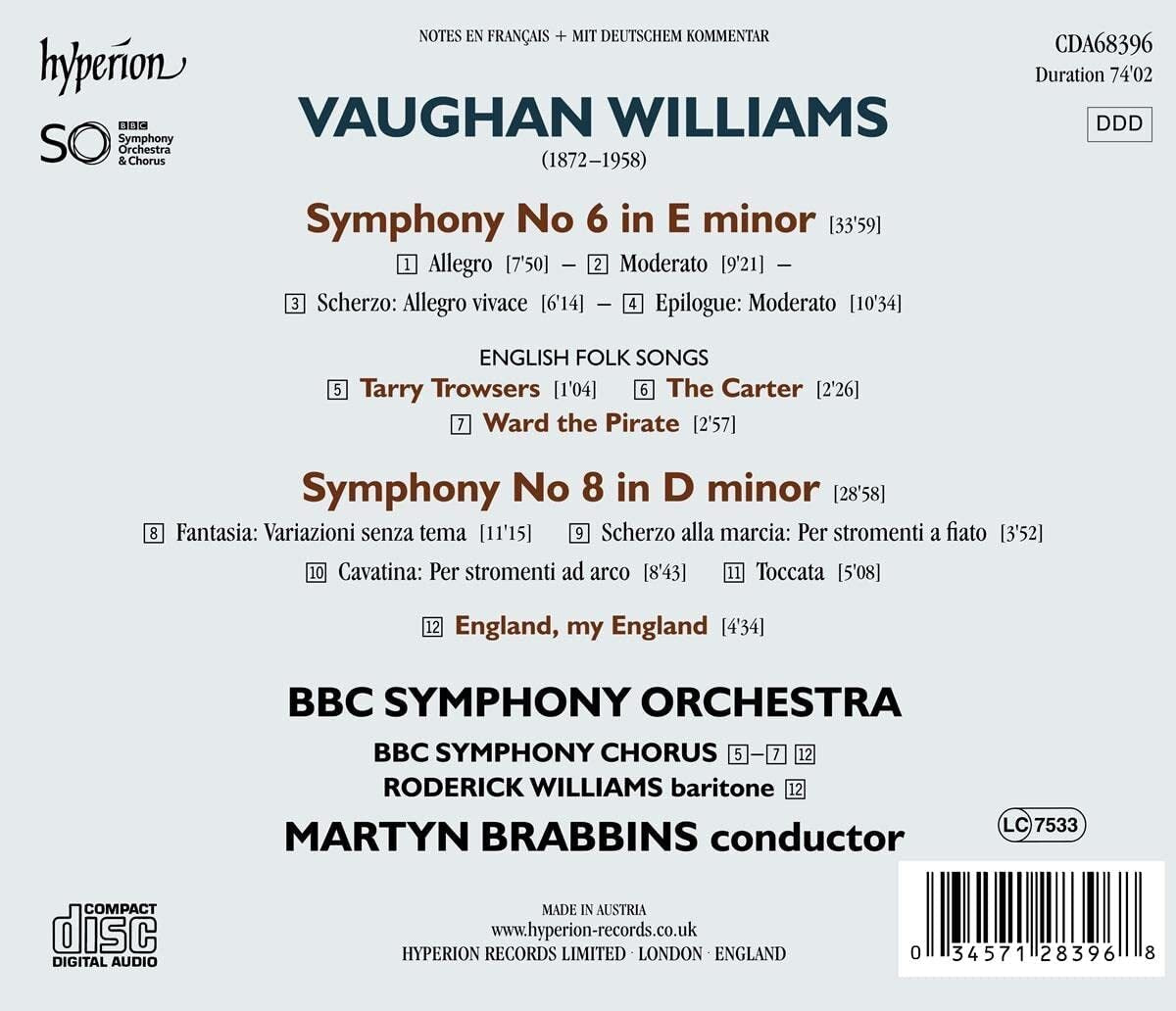 Vaughan Williams: Symphonies Nos 6 & 8/Ward the Pirate/...