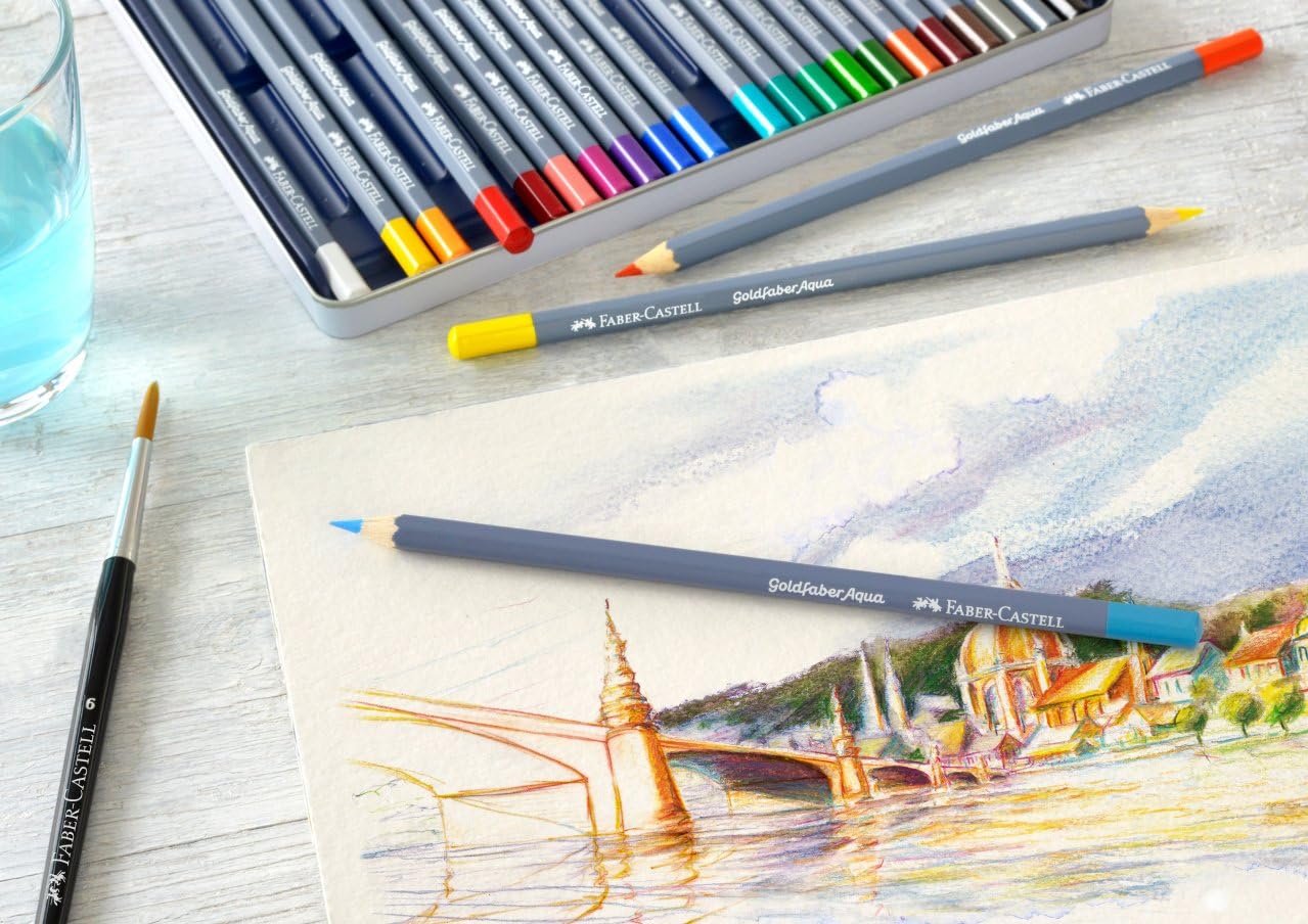Faber-Castell Creative Studio Goldfaber Aqua Watercolour Pencil, Multicoloured, Tin Of 36, For Art, Craft, Drawing, Sketching, Home, School, University, Colouring