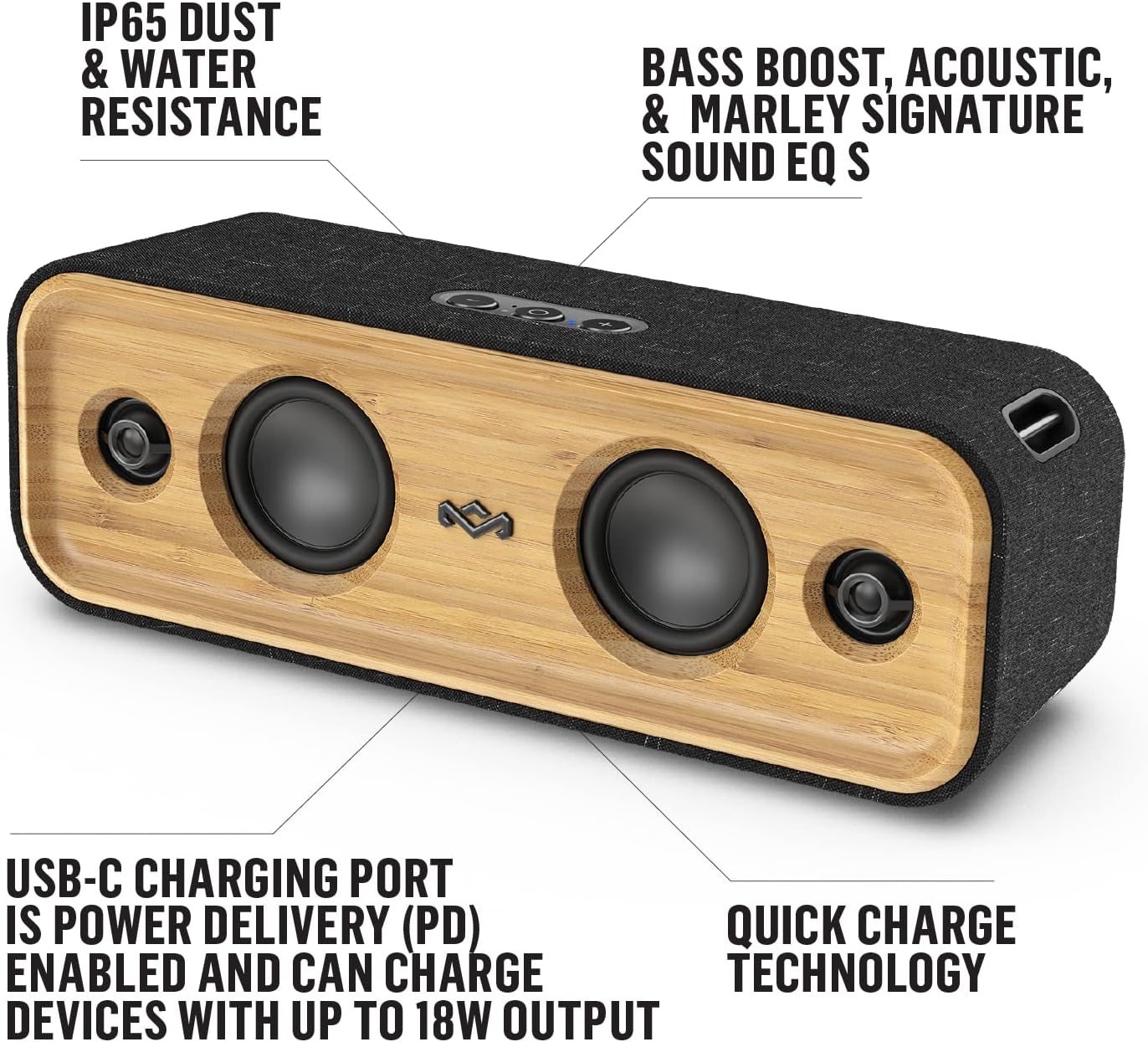 House of Marley Get Together 2 Portable Bluetooth Speaker, Signature Black