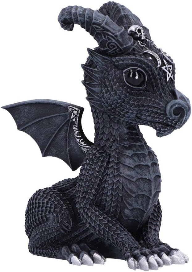 Nemesis Now Cult Cuties Lucifly - Figura de dragón de 10,7 cm, Resina, Negra, Figura de dragón de Cult Cuties, Adorable Figura de dragón cornudo, Detalles Plateados, fundida en la Mejor Resina