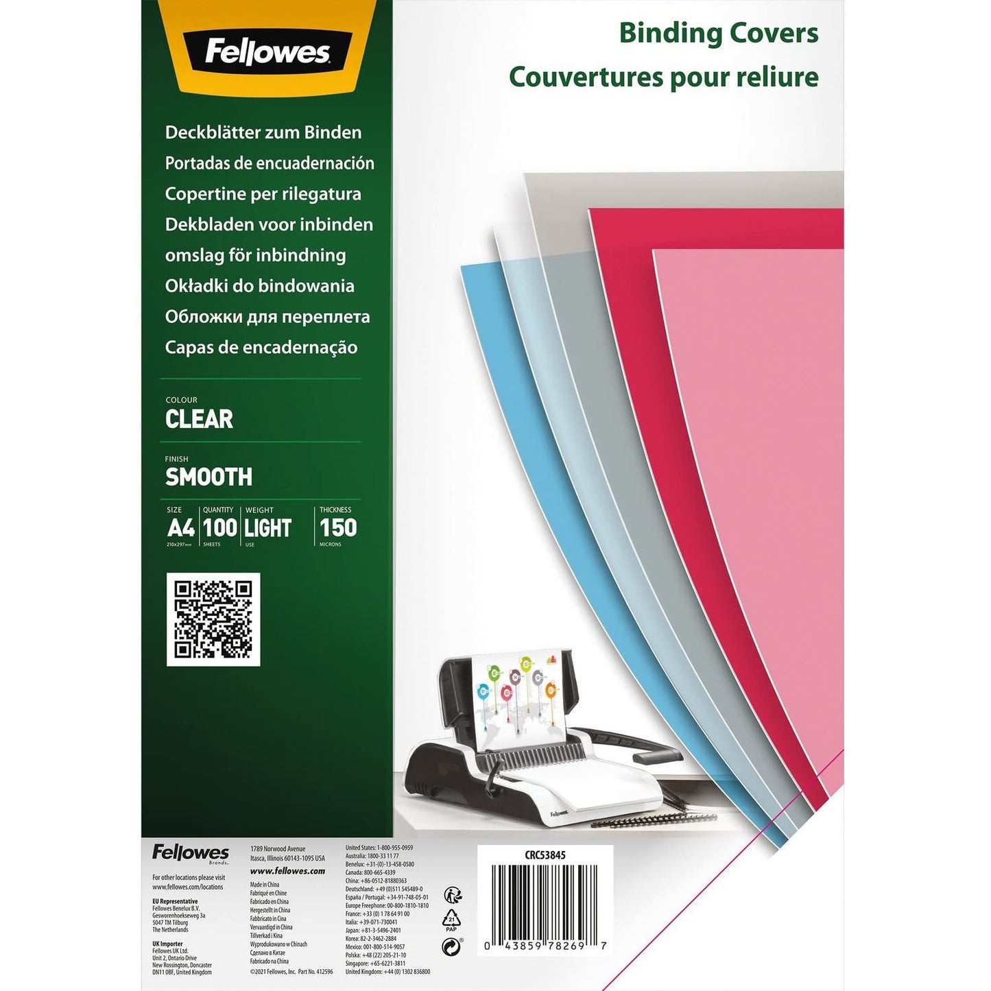 Pack de 100 portadas PET transparente cristal A4 150 micras
