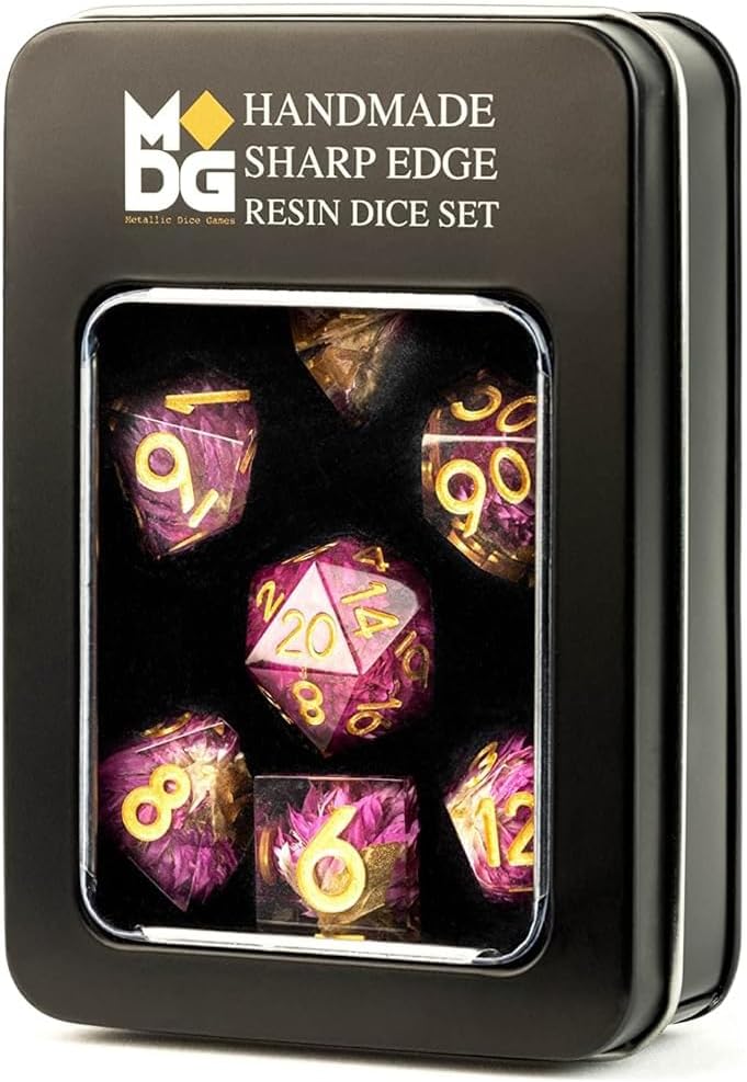 FanRoll by Metallic Dice Games Sharp Edge Resin DND Dice Set: Thousand Day Red, Role Playing Game Dice for Dungeons and Dragons